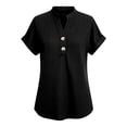 thumbnail image 4 of DHFJKG Womens Summer Top Batwing Short Sleeve T Shirt Soft Texture Ribbed Relaxed Fit Button Up Solid Color Comfy Tops, 4 of 5
