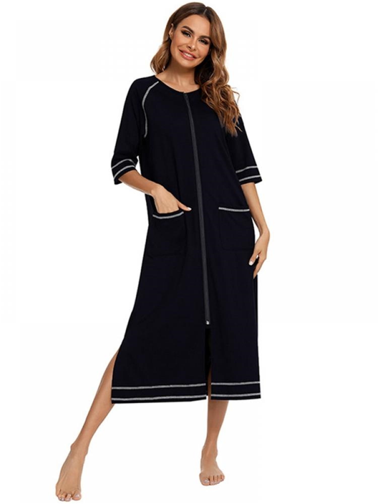 TOPWONER Women Long House Coat Zipper Front Robes Full Length
