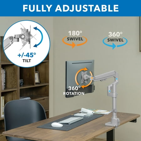 Mount-It! - Full Motion Single Monitor Desk Mount - Silver