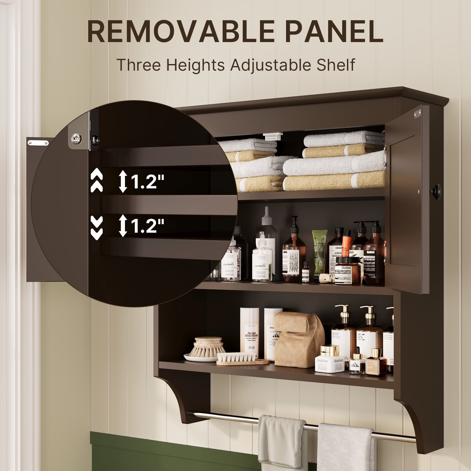 Bathroom Wall Cabinet, Lofka Over Toilet Storage Cabinet with Towels Bar for Bathroom| Laundry Room, Espresso