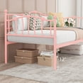 thumbnail image 6 of Twin Daybed with Trundle, Metal Sofa Bed Frame with Steel Slat Support, for Living Room, Bedroom, Love Heart Design, No Box Spring Needed, 6 of 9