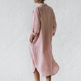 thumbnail image 4 of Cotton Linen Shirt Dress Women Midi Loose Half Sleeve Sundress V Neck Dresses Turn Down Collar Slit Dress with Pockets, 4 of 6
