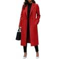 thumbnail image 2 of Women's Fashionable Solid Color Lapel Long Sleeve Woolen Coat for Elegant Wear, Winter Events, and Christmas Gatherings,Red,M, 2 of 5