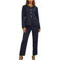 thumbnail image 4 of Busydd Womens Sets Business Casual Solid Color Two Piece Sets for Women Long Sleeve Round Neck Button Blazer and Pants Matching Sets Women Clothing, 4 of 9