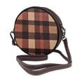 thumbnail image 2 of Leather Shoulder Round Bag 7.1×2.36in Fashion Casual Crossbody Bag Shoulder Bag For Work Travel Business Shopping Date Rosybrown Buffalo Plaid Check Tartan Scotland_2, 2 of 5