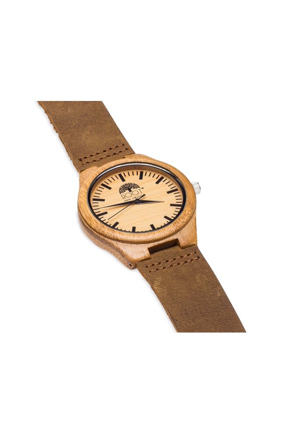 Root Bamboo Watch Case Brown Leather Band|1Year Warranty
