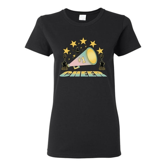 Wild Bobby All Star Cheerleading Megaphone Girl Sports Women Graphic Tee, Black, Small