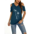 thumbnail image 3 of Frontwalk Dandelion Print T-Shirt for Women Summer Basic Tops Short Sleeve V Neck Blouse Casual Loose Cold Shoulder Tunic, 3 of 4