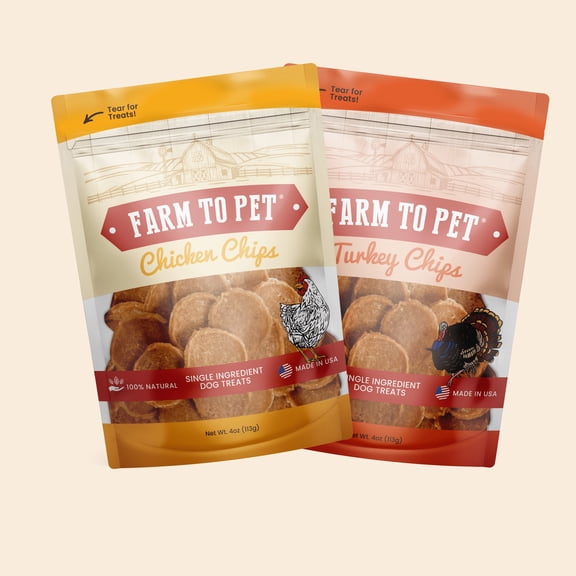 Farm to Pet Chicken & Turkey Healthy Dog Treat Combo, Two 4oz Packages