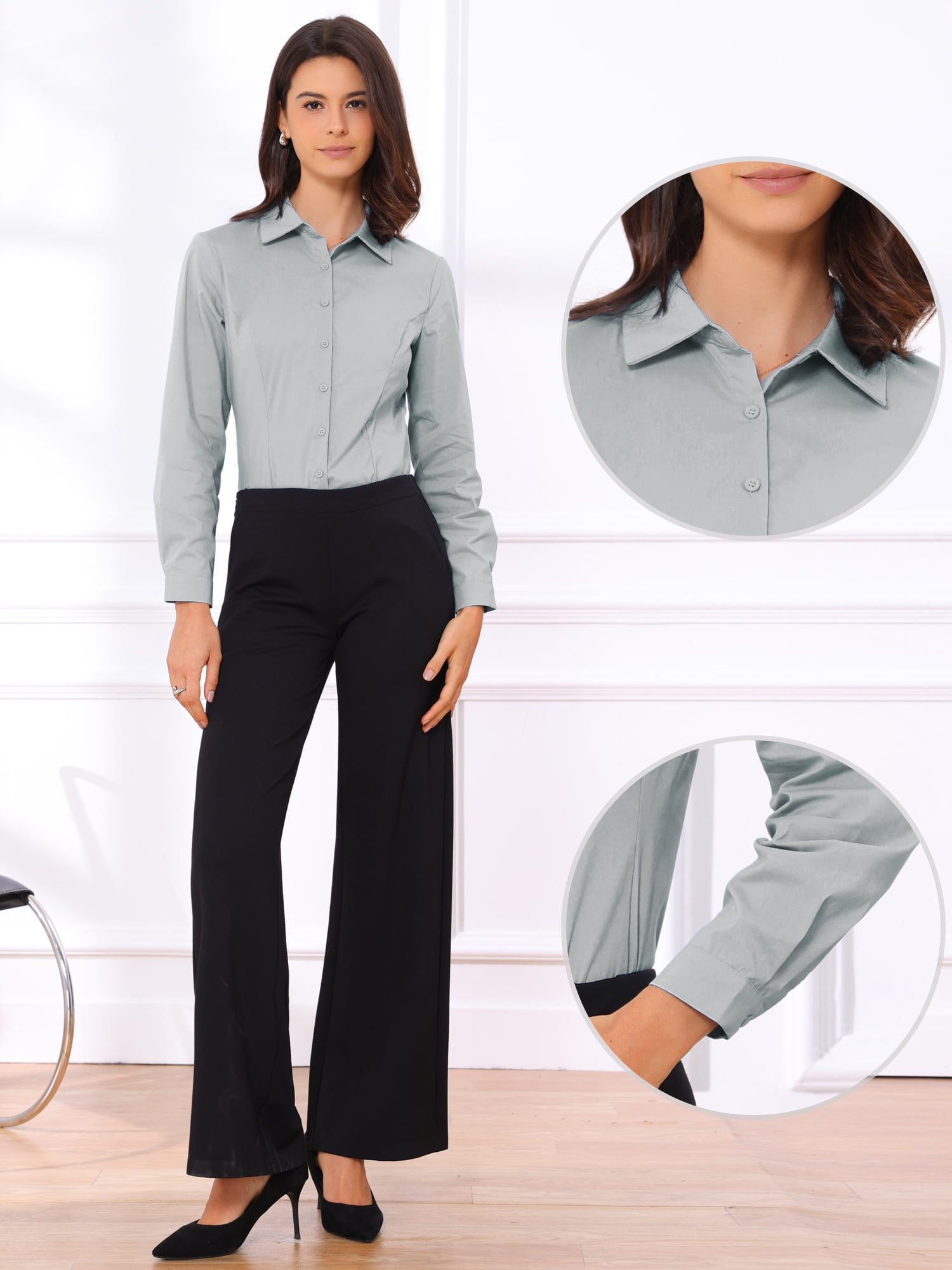 DARING DIVA Button Down Bodysuit Blouse  Casual Top Small Grey