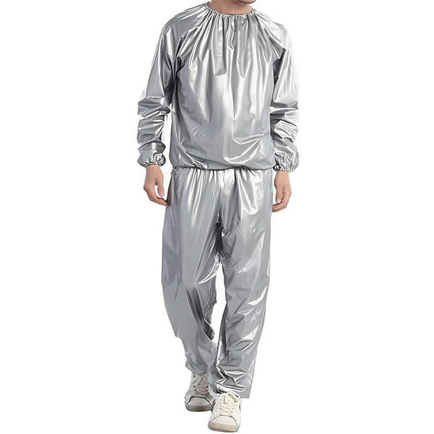 Minnieouse Mujeres Hombres Salón Spa Sauna Traje Jogging Sudor Pérdida de peso Chaqueta Lavable PVC Trajes deportivos Equipo deportivo Plata S Type3 NO3