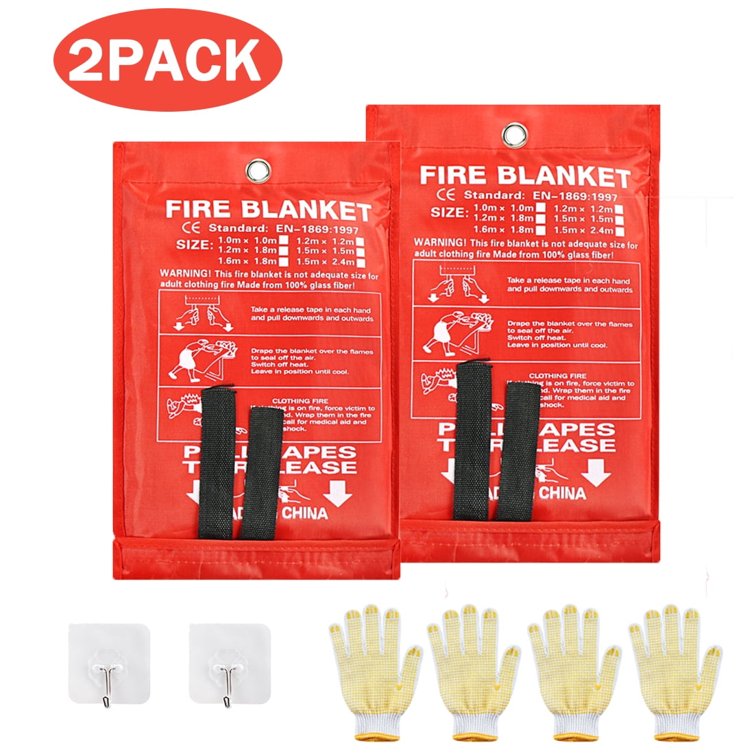 Home + 2 Hooks Camping XL Fire Blanket 47 x 47 Fire Blanket for Home Bundled with Heat-Resistant Gloves Kitchen Grilling 2 Pack Fire Blanket for Car 