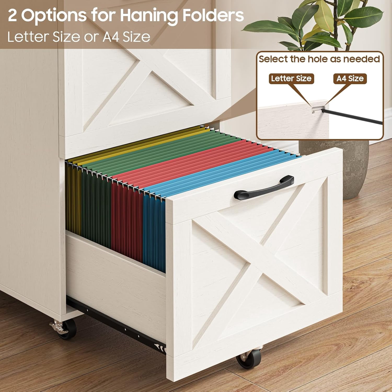 Conate 2 Drawer Rolling Wood File Cabinet with Lockable Wheels, Portable Vertical Filing Cabinet  for Home Office, Wooden Printer Stand