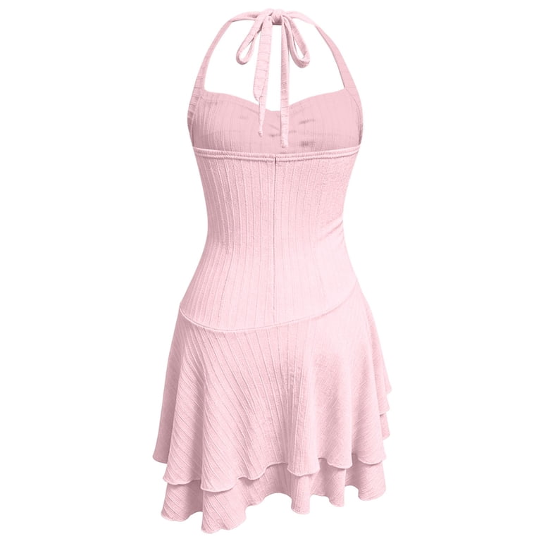 Mini Prom Dress Ruffle JIAYUE Women A‑Line Mini Dress Halter Neck Sleeveless with Sweetheart ...
