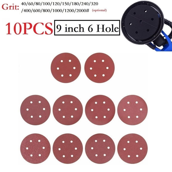 10Pcs/Lot 9 Inch 225Mm Sanding Discs 6 Hole Loop Hook Sandpaper 40-2000 Grit Sanding Paper Sanding Disc Abrasive Polishing Tools 180# Fangkenuo