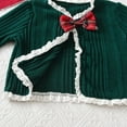 thumbnail image 6 of IVEYRTF Christmas Girls 2 Piece Set Solid Color Bow Cardigan and Sleeveless Collar Plaid Dress Party Outfit Festive Holiday Celebration Attire(Green,3-4 Years), 6 of 9