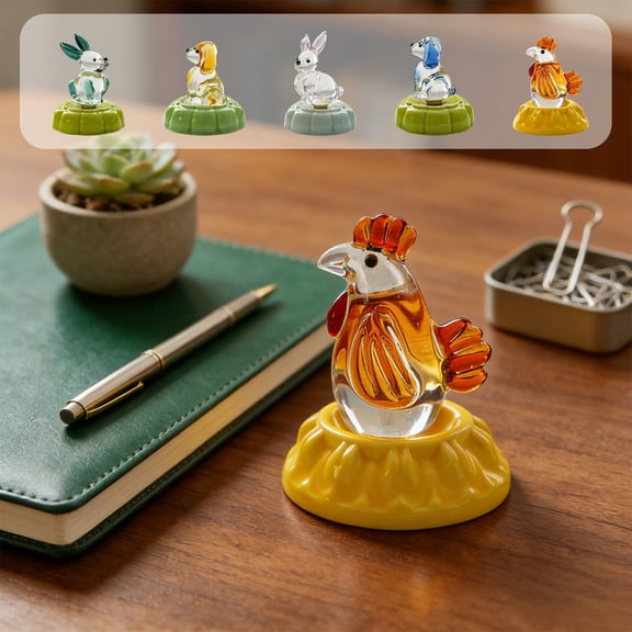 Glass Rotating Animal Ornament • Handmade Blown Glass Figurine on Ceramic Base • Spinning Desktop Décor for Home or Car • Multicolor Gift Collectible