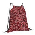 thumbnail image 3 of Leisure Draw String Mouth Backpack 16 X 14 Woven Band Durable Not Easy To Fall Off In Travel Portable Draw String Design Leopard Print Pattern Red And Black_1, 3 of 8
