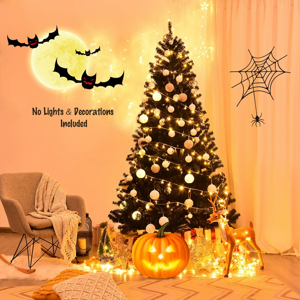 Gymax 7.5FT Artificial Halloween Christmas Tree Hinged Pine Tree