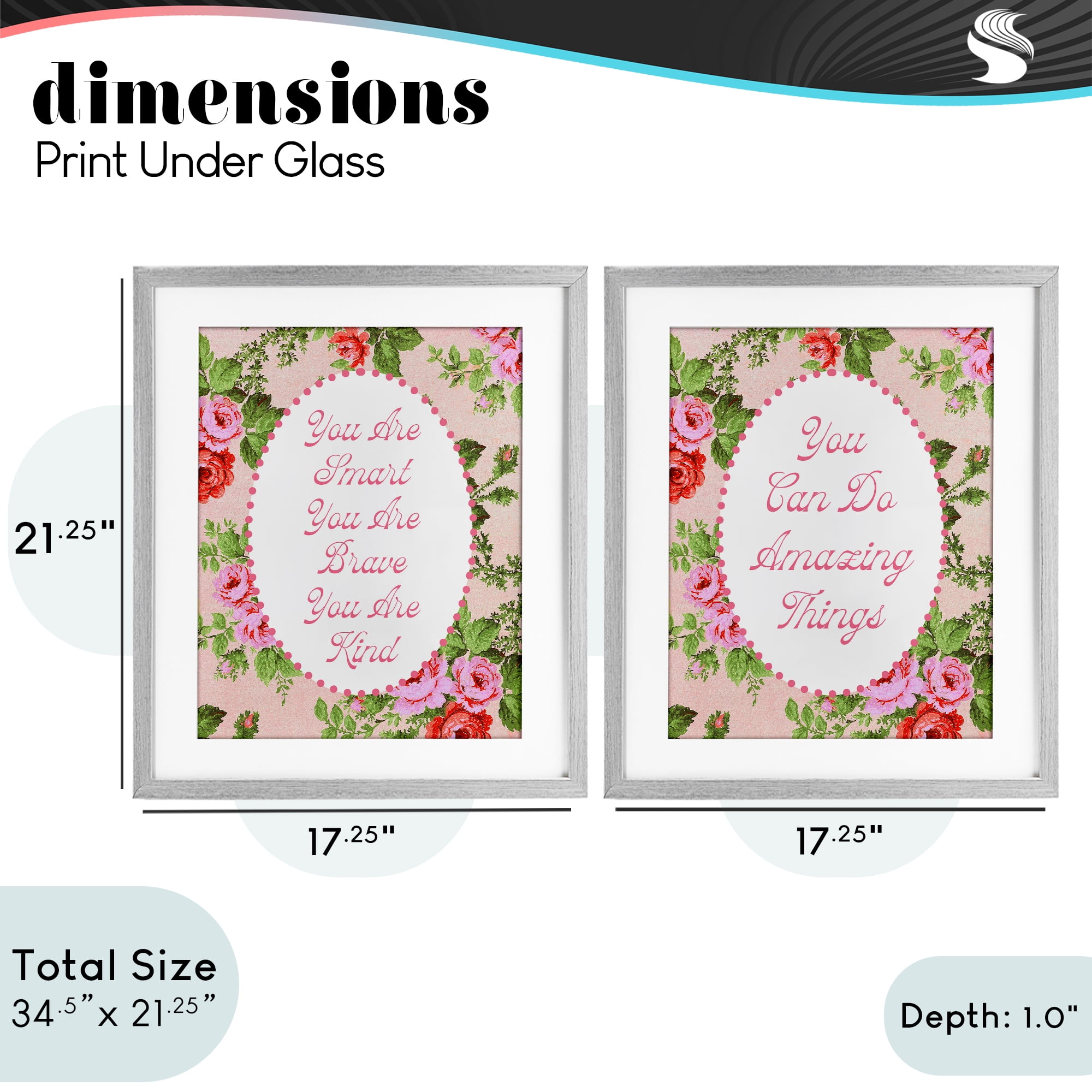 Stupell Industries Inspirations with Vintage Florals 2 Piece Gray Framed Print Under Glass Set, design by Lil' Rue