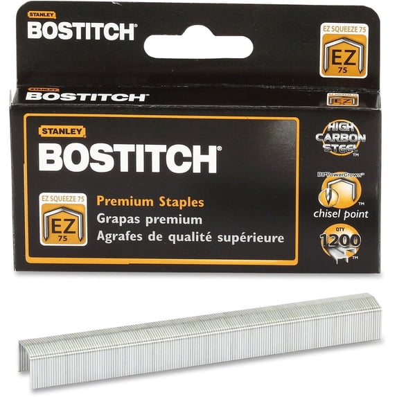 Bostitch EZ Squeeze 75 Premium Staples - 210 Per Strip - High Capacity - 3/4" Leg - 1/2" Crown - Holds 75 Sheet(s) - Chisel Point - Silver - High Carbon Steel - 4.1" Height x 2" Wi | Bundle of 5 Boxes
