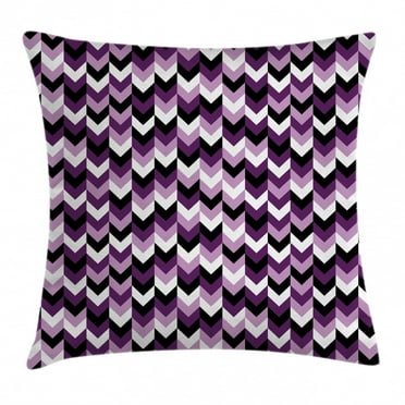 Chevron Throw Pillow Cushion Cover, Zig Zag Arrows Geometric Symmetric Pattern Retro Stylized Old Design, Decorative Square Accent Pillow Case, 18 X 18 Inches, Lilac Purple Black White, by Ambesonne