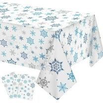 Leodye 1 Pack Christmas Tablecloth, Snowflake Tablecloth, Disposable Plastic Waterproof Rectangle Table Cover for Christmas Decorations Party Supplies-54 x 108 inch