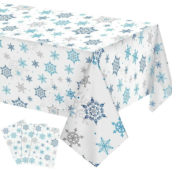 Leodye 1 Pack Christmas Tablecloth, Snowflake Tablecloth, Disposable Plastic Waterproof Rectangle Table Cover for Christmas Decorations Party Supplies-54 x 108 inch