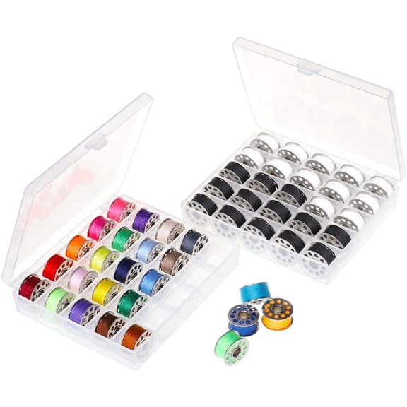 Sewing Thread Kit Bobbins and Sewing Thread with Bobbin Case Soft Measuring Tapes Assorted Colors - 50 Pieces 2 Bobbin Box