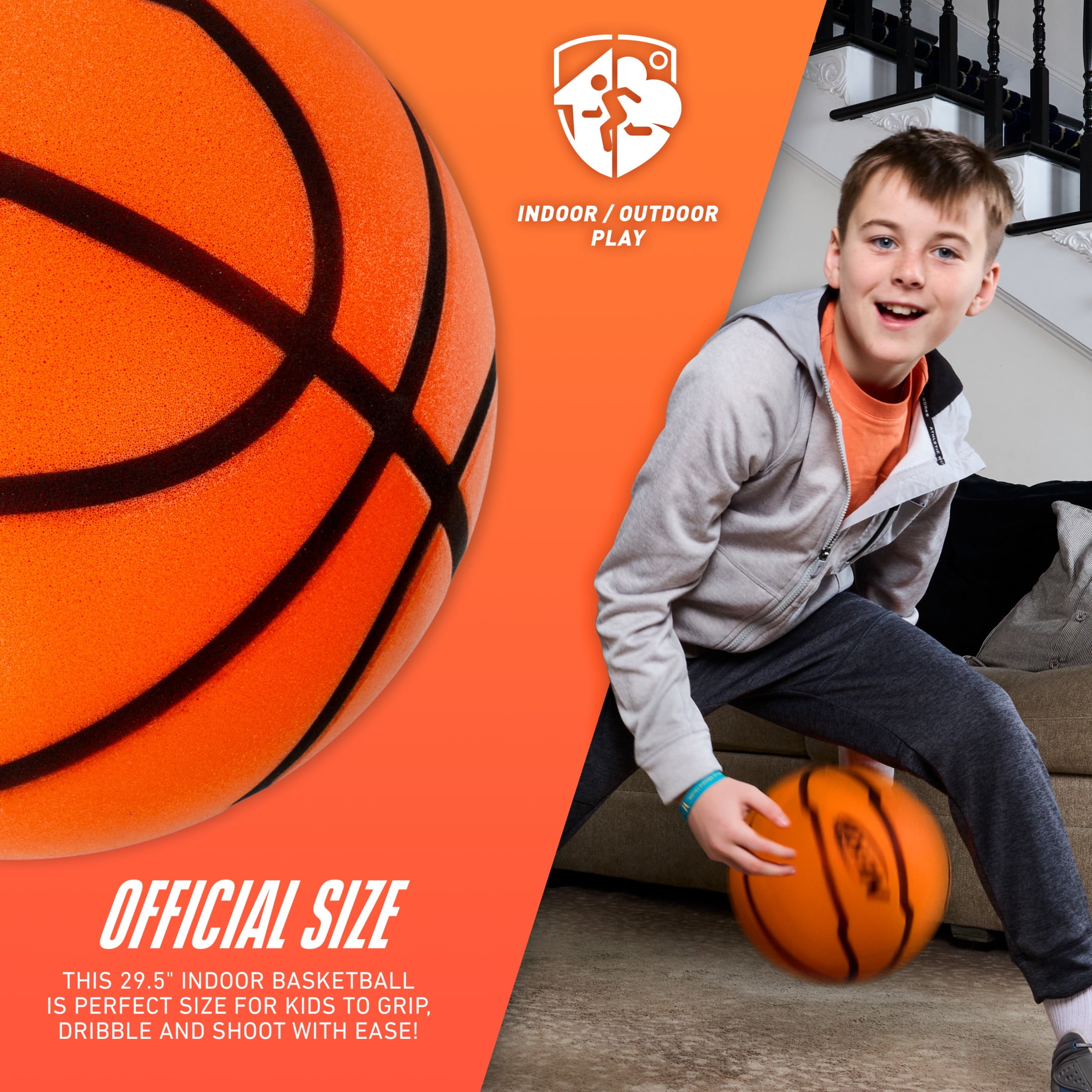 NERF Quietcourt Silent Foam Basketball - Official Size Quiet Ball for Indoor Dribbling Practice + Drills - 29.5" Inch Kids + Youth Basketball - Never Goes Flat Foam Construction