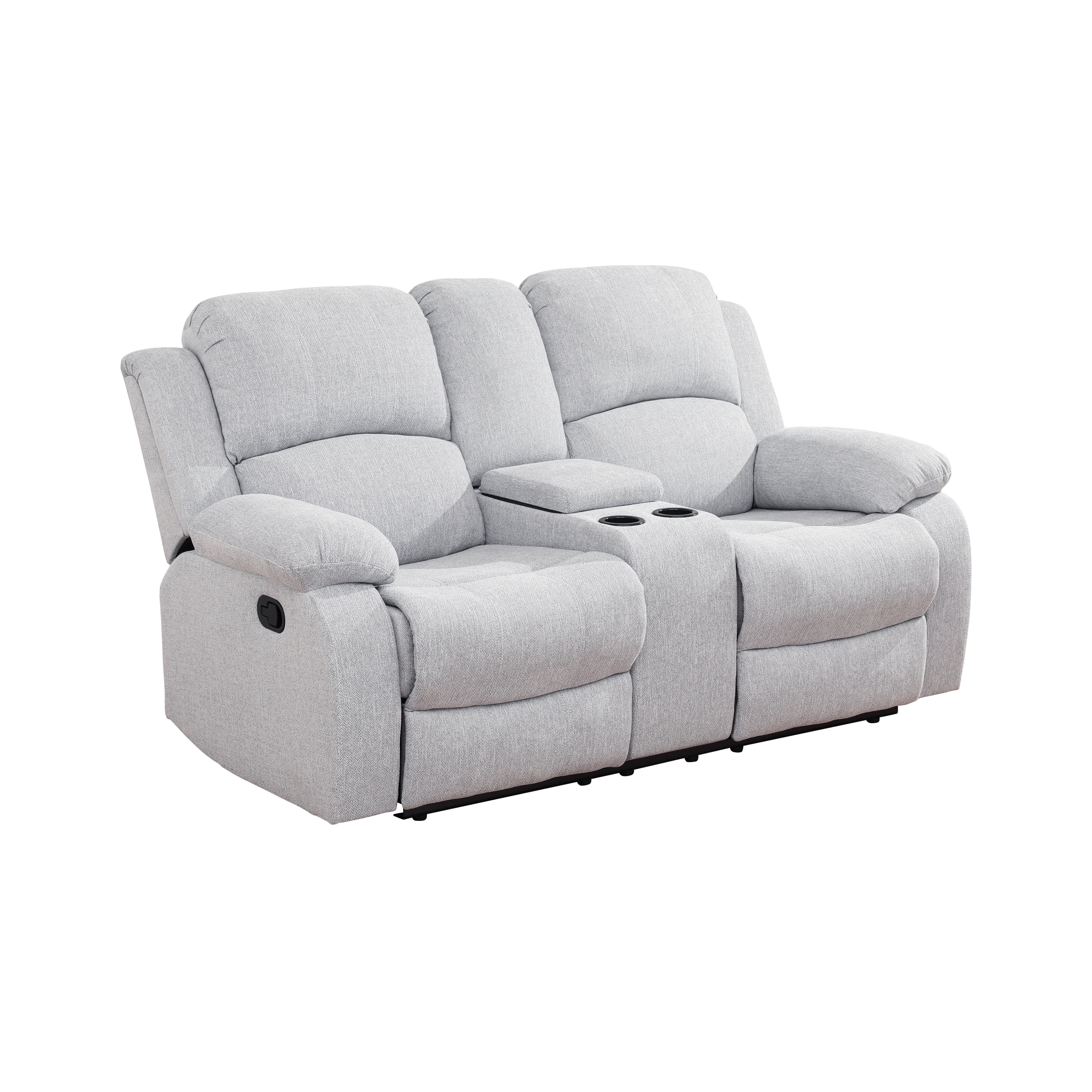 MAYEERTY Reclining Loveseat, 2-Seat Wear-Resistant Fabric Recliner with Storage & Cup Holders for Living Room, Grey