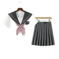 thumbnail image 3 of New SoftRed bow cute uniform college style spring and autumn long-sleeved college style pleated skirt suit-short sleeves (goldfish knot included)-XXL, 3 of 6