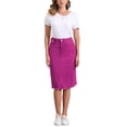 thumbnail image 2 of Faldas de mezclilla de cintura alta con dobladillo sin terminar para mujer INSPIRE CHIC, longitud a la rodilla, color púrpura ciruela, talla XL, 2 of 6