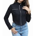 thumbnail image 2 of Casual Light-Weight Jackets for Women Trendy Long Sleeve Zip Up Fall Coats Going Out Biker Cropped Jacket Black XL, 2 of 9