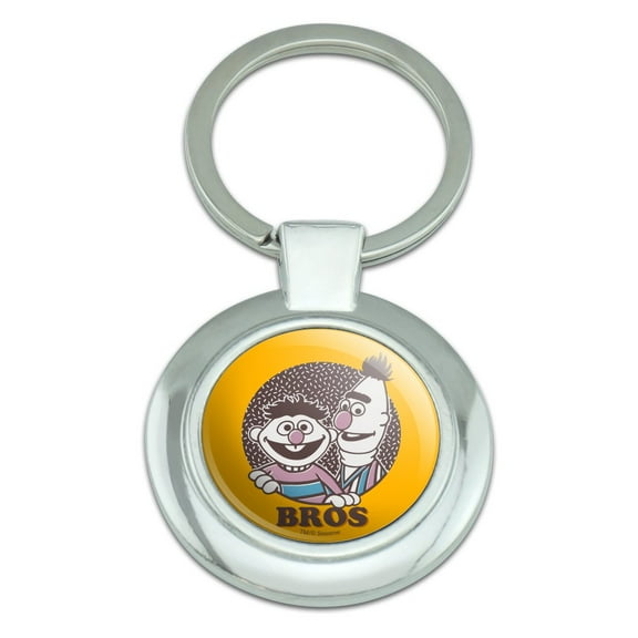 Sesame Street Bert and Ernie Bros Keychain Classy Round Chrome Plated Metal