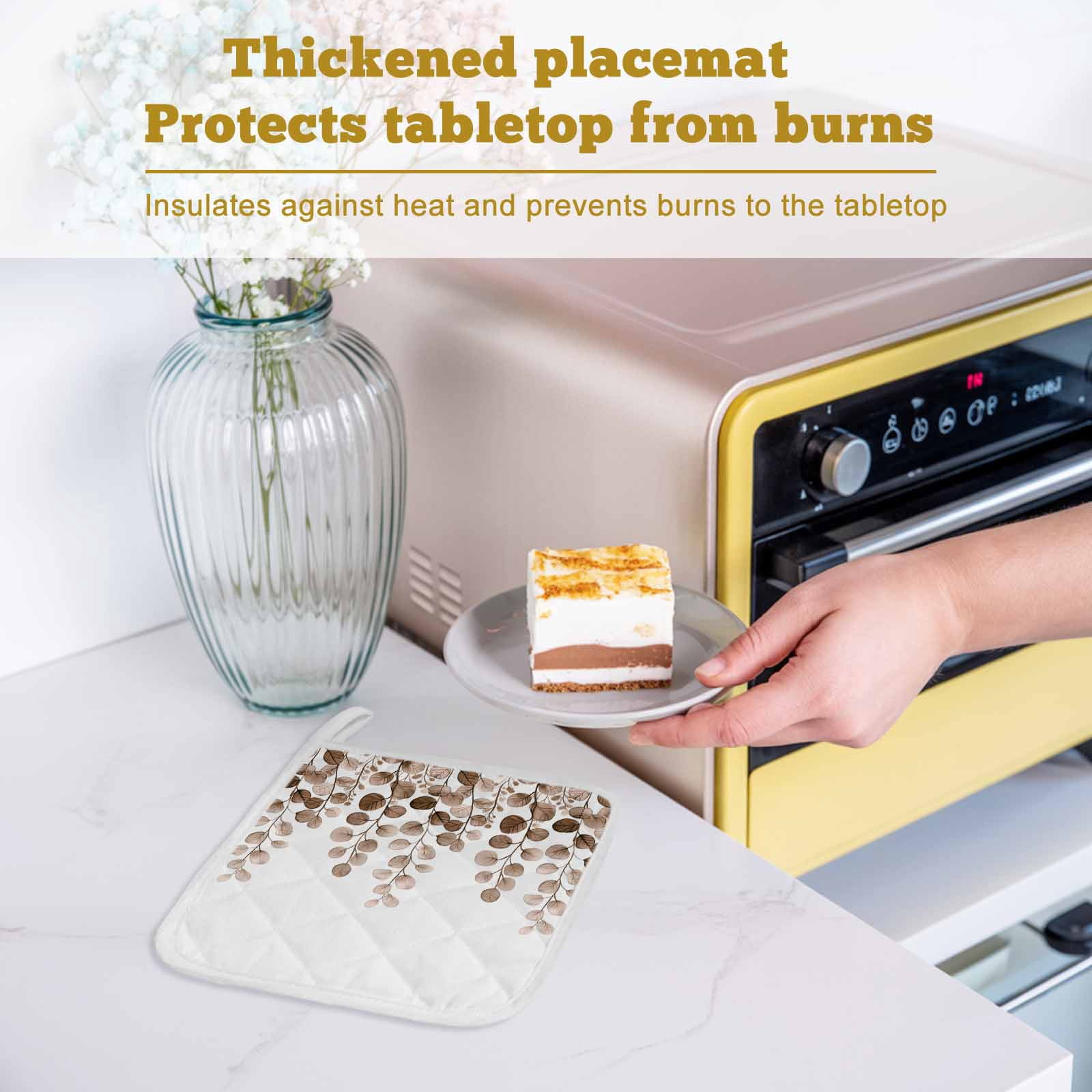 Brown Eucalyptus Leaves Pot Holders for Kitchen Heatproof Potholder, 2 Pack Watercolor Floral Leaf Plants Hot Pads Multipurpose Oven Pads Cloth Potholders Trivet for Cooking and Baking