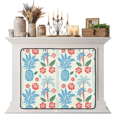Magnetic Fireplace Cover Blue Pineapple Fireplace Screen Floral Tropical Fruit Palm Tree Insulation Fireplace Blocker Blanket Save Energy Fireplace Draft Stopper Covers for Living Room 39x32