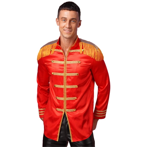 Raenseen Mens 1960s Hippie Music Star Grand Parade King Outfit Jacket Top Red XL