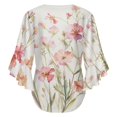 thumbnail image 6 of Pink Wildflowers Women's V-Neck Blouse With 3/4 Ruffled Bell Sleeves Casual Top Ladies Blouses, 6 of 7