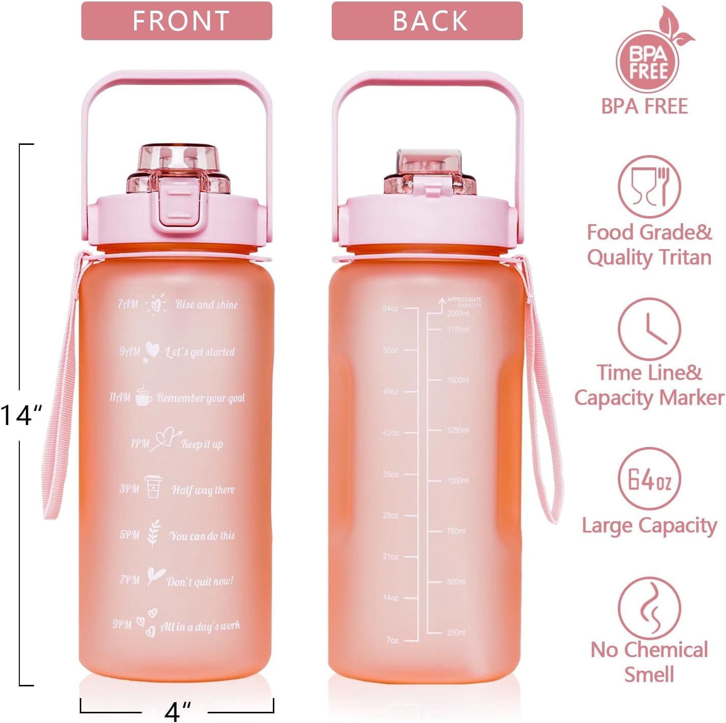Best Friend Gift Women - Half Gallon Water Bottle with Sleeve - I Wish You Lived Next Door - Best Friend - BPA Free 64 OZ Water Bottle - with Time Marker Leakproof Water Jug