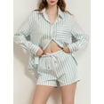 thumbnail image 4 of Rdhnmea Women 2 Piece Causal Outfits Striped Lapel Neck Long Sleeve Button Down Loose Shirt Tops Shorts with Pockets Lounge Set, 4 of 9