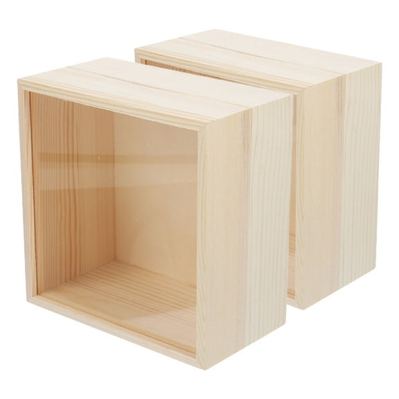 QIFULL Wooden Pigment Box Multifunctional Storage for Jewelry Cosmetics and Stationery Beige Wood and Acrylic 2Pcs