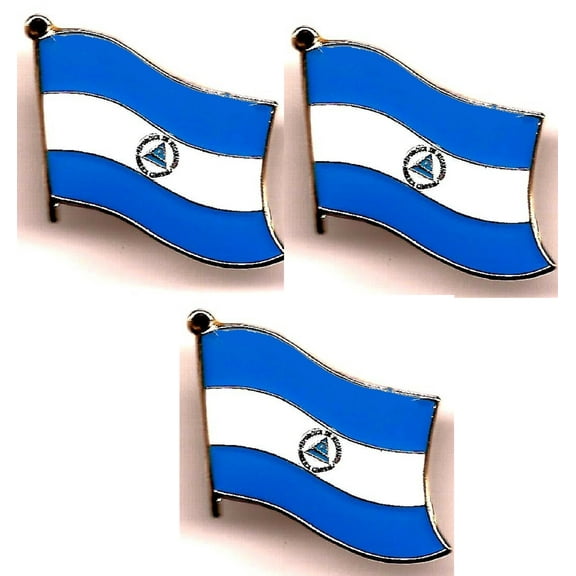 Pack of 3 Nicaragua Single Flag Lapel Pins, Nicaraguan Pin Badge