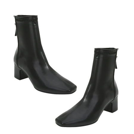 

NUOLUX 1 Pair Sexy Women Boots Square Toes Boots Patent Leather Shoes Warm Boots(Black)