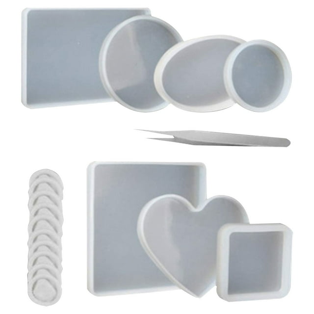 Desktop Ornament - Dienrx Epoxy Resin Kit Set — Cloud Square Display Oval & Heart Decorative Pieces, Crystal Epoxy Resin Set *1 Set (18 Pieces)