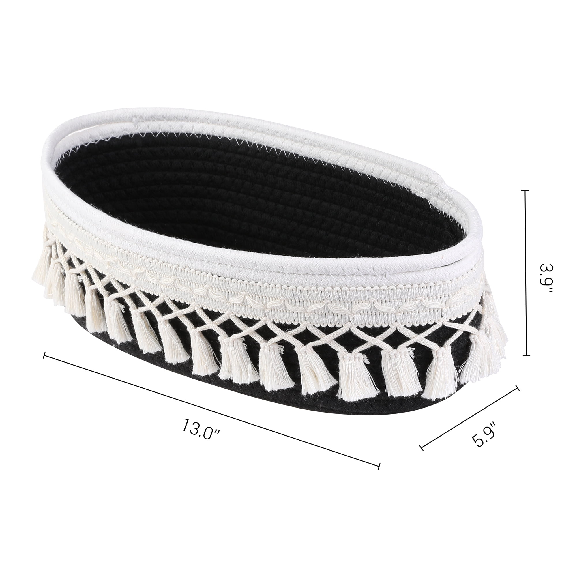 Unique Bargains Woven Storage Basket with Tassels for Key Tray Bowl Black