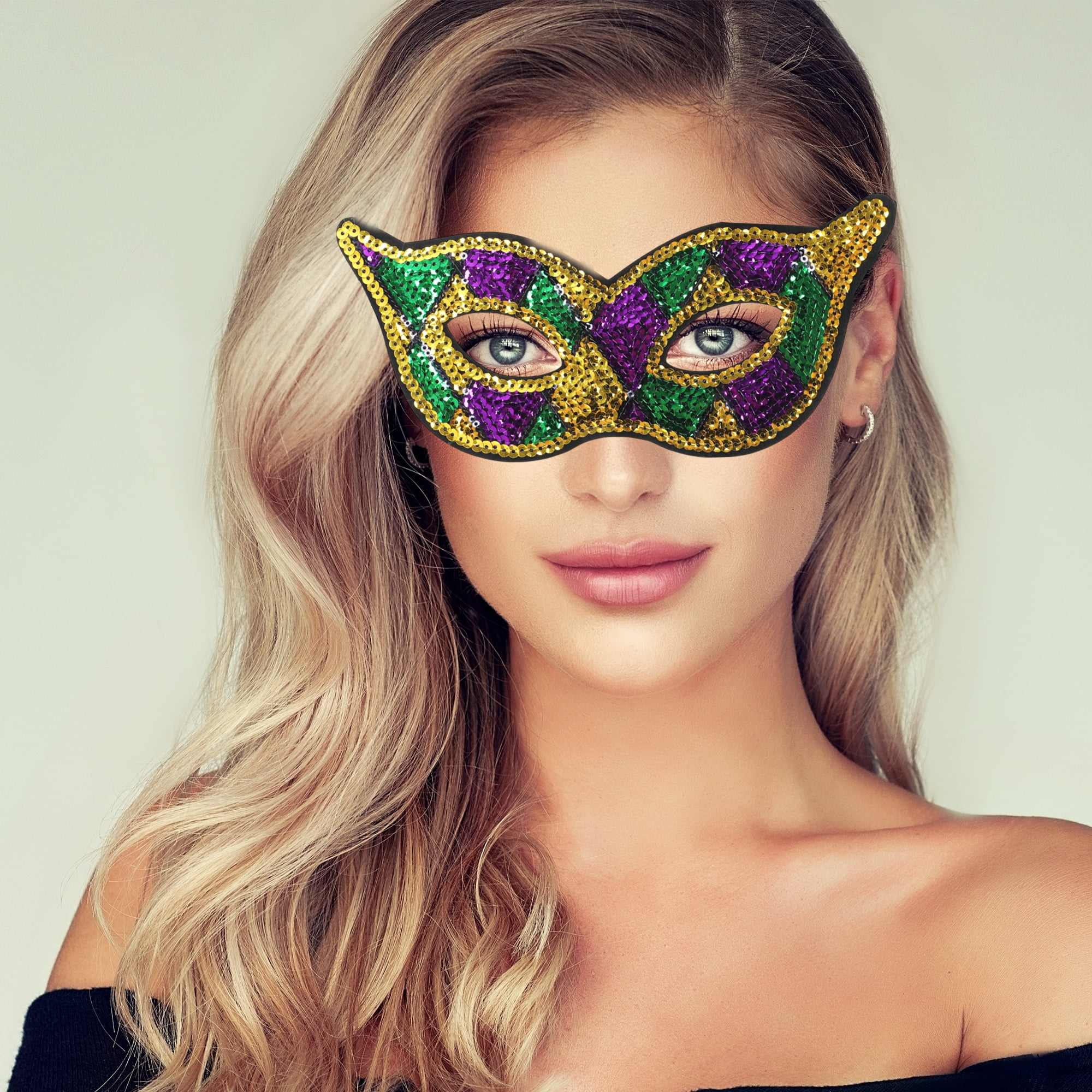Unique Bargains 1 Pack Colorful Sequins Party Mask Purple Green Yellow 3