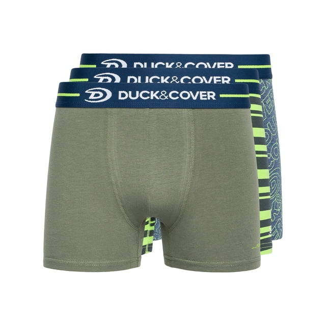 Duck and Cover - Pantalones Cortos Cuadrados Amero para Hombre - Pack de 3 (Verde, Azul, Gris)