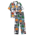 thumbnail image 3 of Halloween Pajamas Halloween Pumpkin Print Plus Size Wide Leg Button Pajamas for Women Set, 3 of 4
