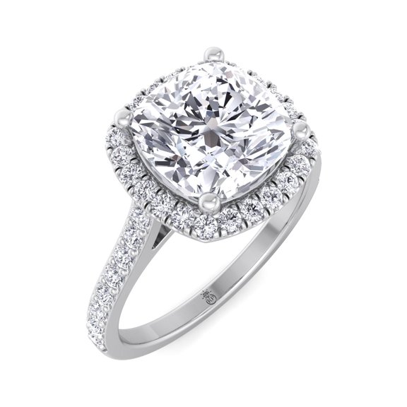 Oceana - Moissanite Cushion Cut Lab Diamond Halo Engagement Ring with Sidestones